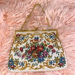 Vintage Mister Ernest Tapestry Clutch Purse Handbag White Floral Hong Kong